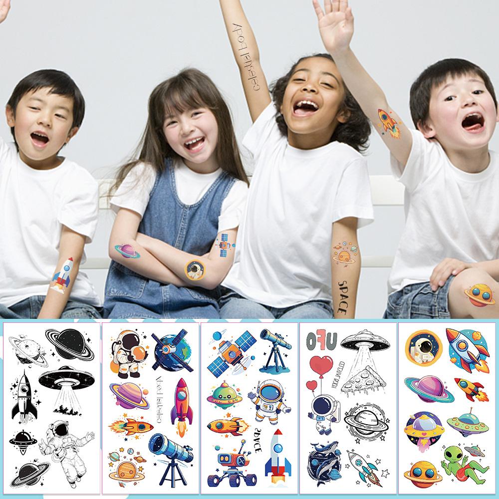 10 folhas de desenhos animados espaço padrão tatuagem adesivos para mão rosto corpo temporário à prova d'água adesivos de tatuagem crianças presentes criativos