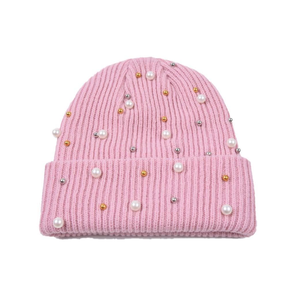 Winter Unisex Knitted Beanie Hat 3D Embroidered Pearl Rhinestones Warm Y2K Style Spandex/Cotton Outdoor