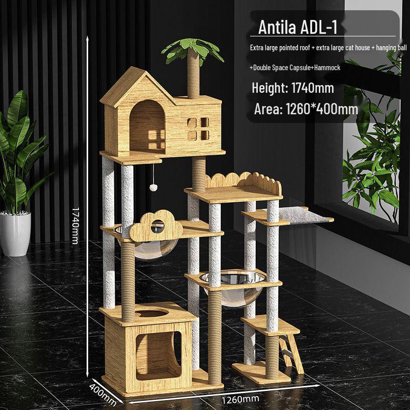 Integrated Cat Tree: Climbing Frame, Bed, Space Capsule, Sisal Toys, and Floor-to-Ceiling Post