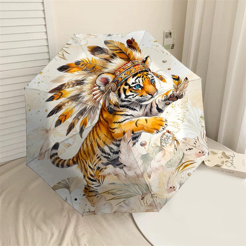 

1PC Tiger Feather Umbrella-8-Rib Reinforced Portable Folding Travel Suitable for All Seasons Outdoor Daily Use Is an Ideal Choice -K0357
