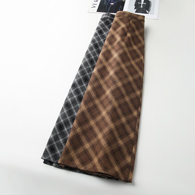 Gray Plaid Woolen Midi Skirt, Autumn/Winter 2024, Women's High Waist Slimming Bodycon.