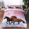 Kirschblüten Pferd Bettdeckenbezug Bettwäschesets für King 3D-Druck Graslandtiere Bettbezug-Set Hohe Qualität Mikrofaser