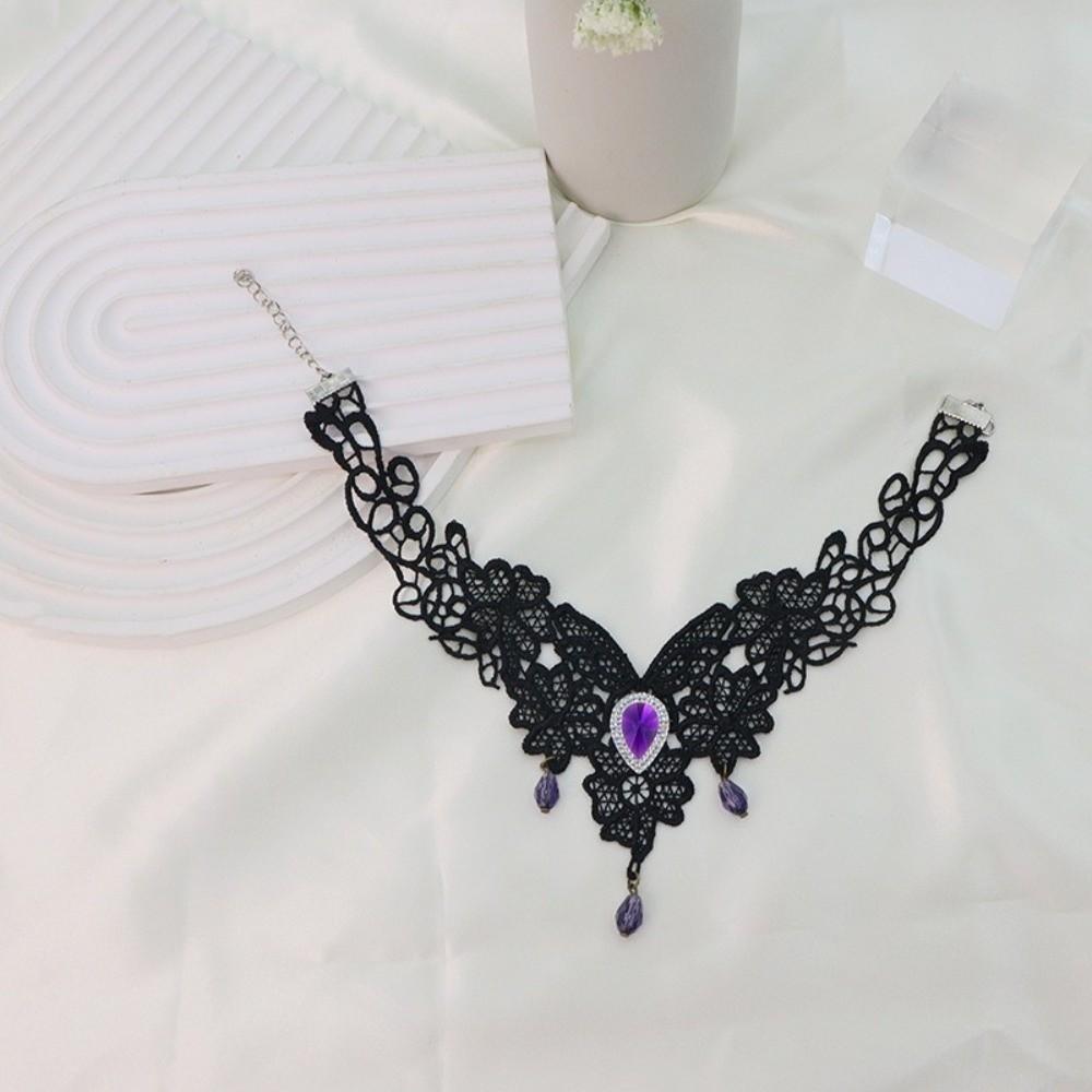 Rhinestone Halloween Necklace Pendant Halloween Clavicle Choker  Gothic Accessories