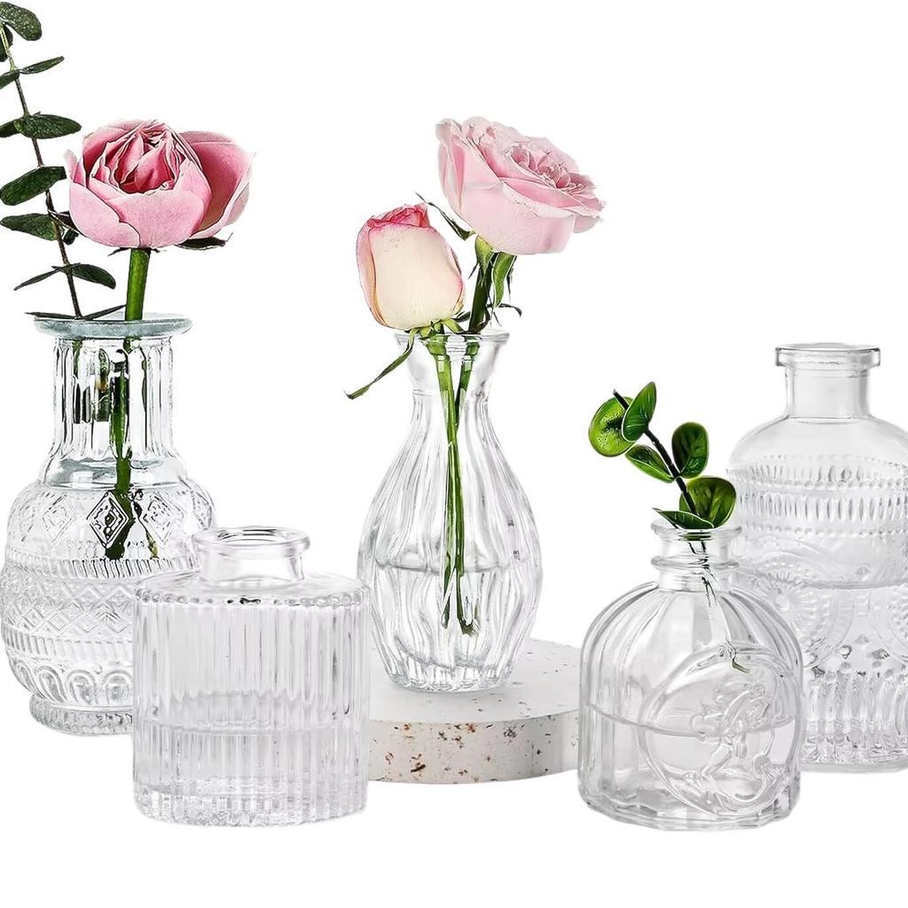 Retro Französisch-Amerikanische Mini-Glasvase für Trockenblumen & Grünzeug