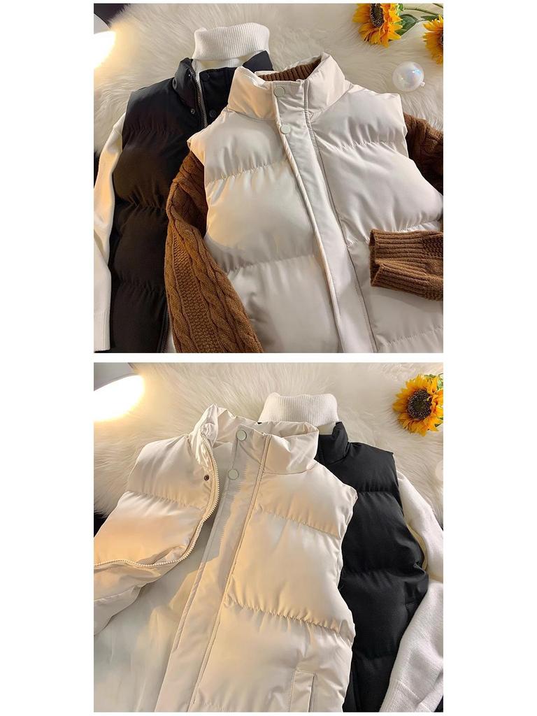 Vestă unisex stil coreean călduroasă cu umplutură de bumbac și guler drept - Jachetă slim fit fără mâneci pentru toamnă și iarnă