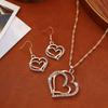 3 PCS Women's Retro Fashion Hollow Double Heart Rhinestone Decorated Alloy Pendant Necklace And Earring Zircon Set