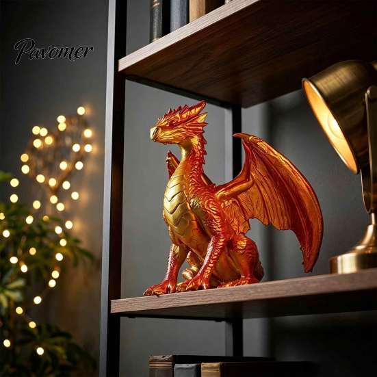 Office Table Sculpture Dragon Resin Statue, Sitting Wyvern Sculpture, 3D Medieval Figurine, Fantasy Desktop Mythical Beast Collectible Ornament