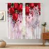 2stk Red Rose Abstrakt Marmormønster Gardiner Stanglomme Valentinsdagsdekorasjon Trykt Lysfiltrerende Kjøkkengardin