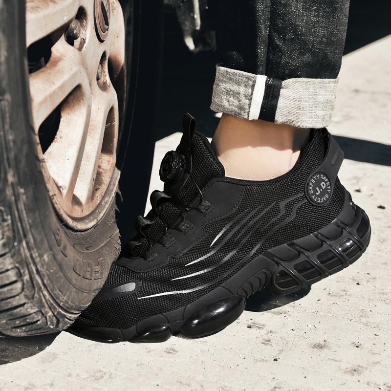 Unisex Work Safety Shoes with Steel Toe Cap and Rotary Buckle Men Women Anti-Impact Anti-Piercing Lightweight Tactical Boots