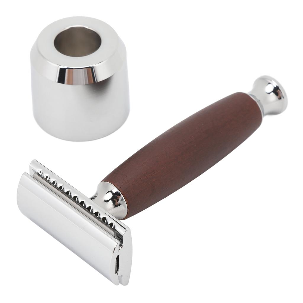 Double Edge Shaving Kit Alloy Non Slip Wooden Handle Safety Reusable Manual Shaving Kit with Stand