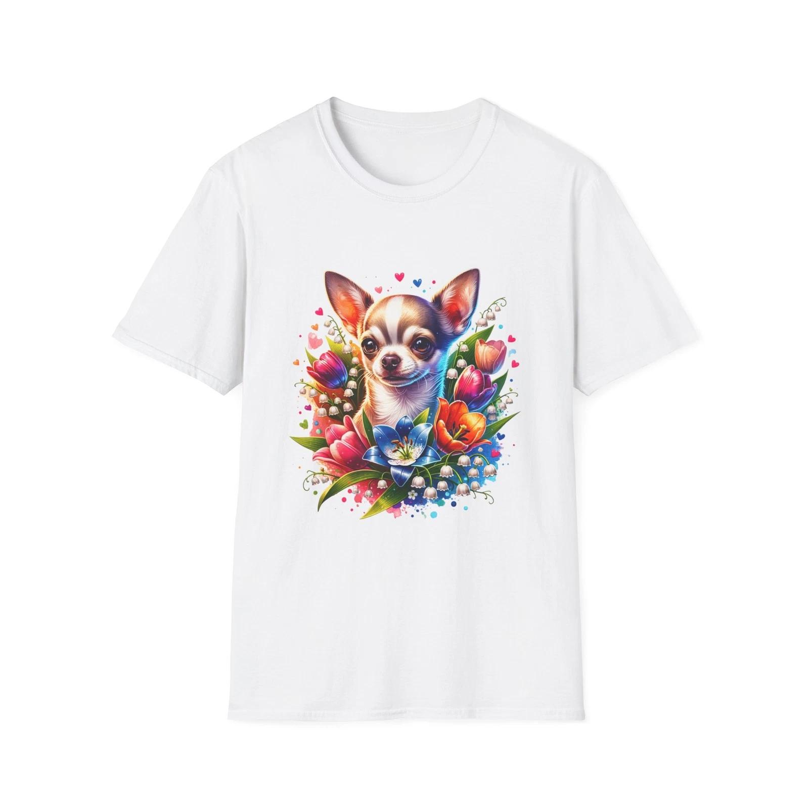 Chihuahua Floral T-Shirt, Cute Dog Tee, Pet Lover Gift, Spring Style, Casual 4XL