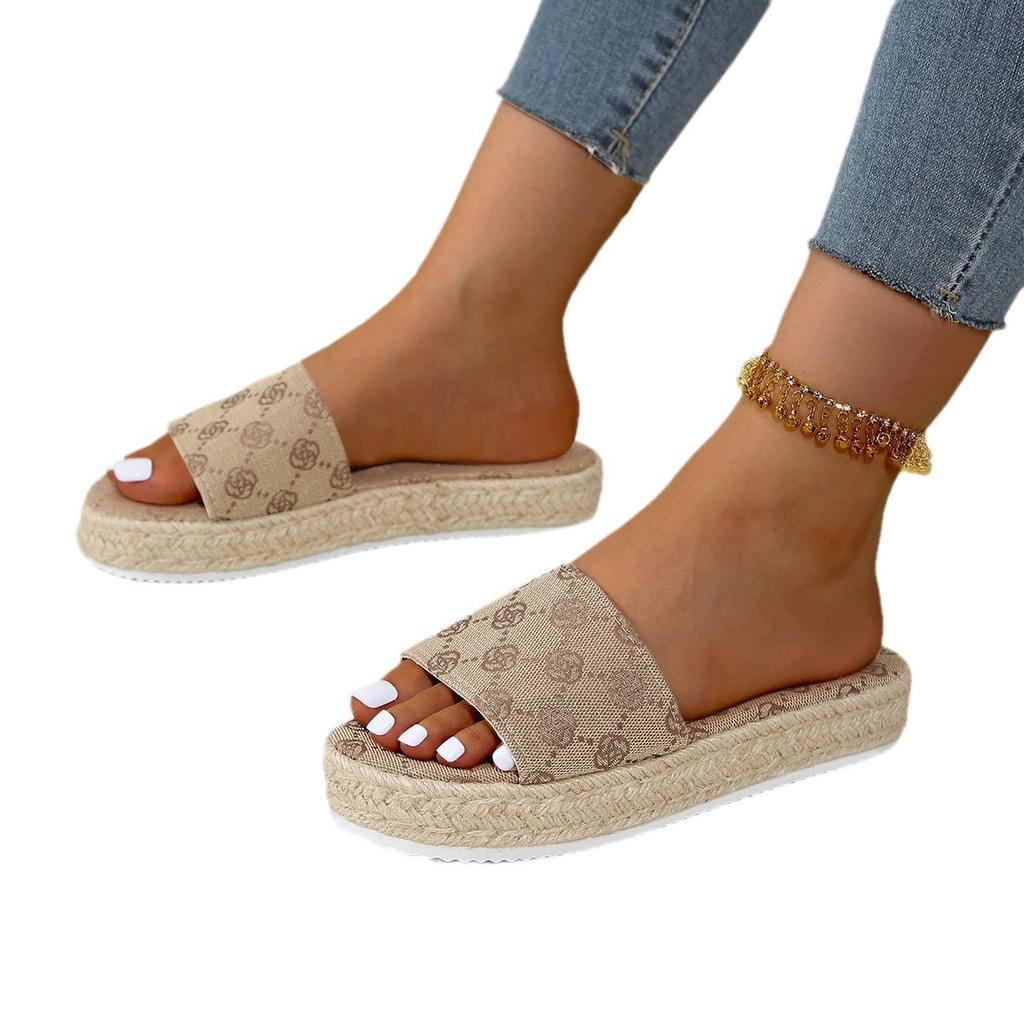 New Summer Women's Thick Bottom Round Head Slippers Large Size Hemp Rope Cool Slippers Women