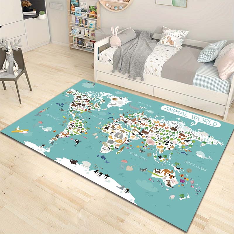 Cartoon World Map Pattern Floor Rug Carpets for Living Room Bedroom Bedside Bathroom Floor Mat Area Rug Kids Room Decor Gift