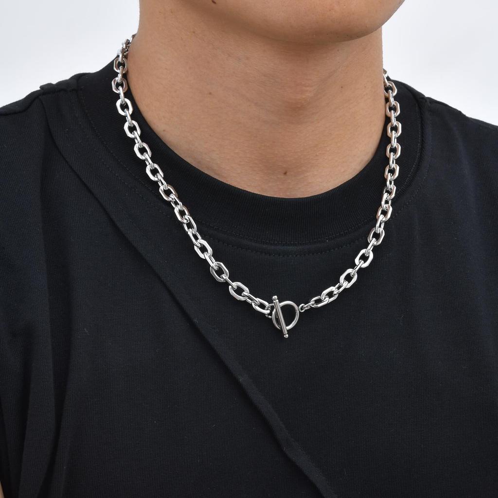 Stal Nierdzewna Naszyjnik z Zapięciem Toggle dla Mężczyzn Kobiet, 50cm Łańcuszek Figaro Link Collar, Klasyczny Rolo Chain Prezent