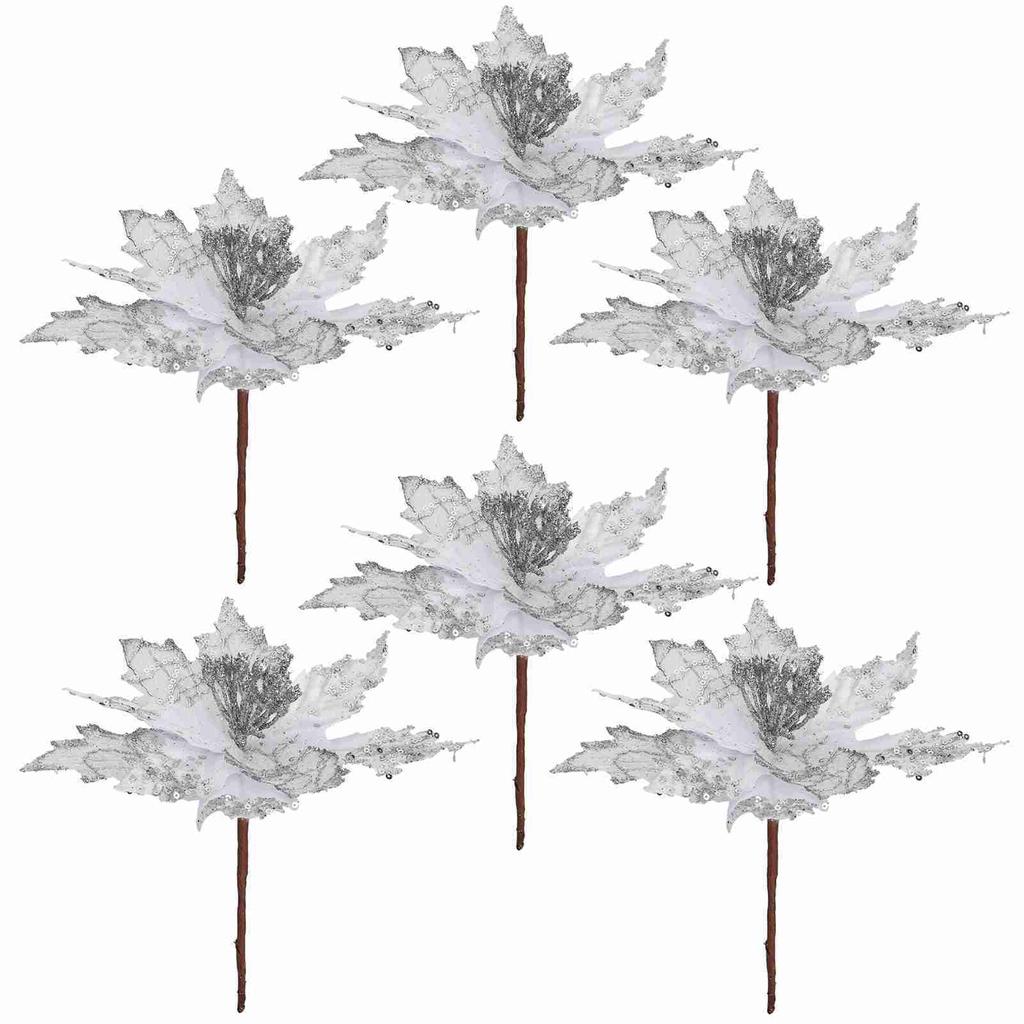 Glitter Flower Decor Simulated Xmas Tree Flower for Holiday Party Height 25cm Diameter 20cm