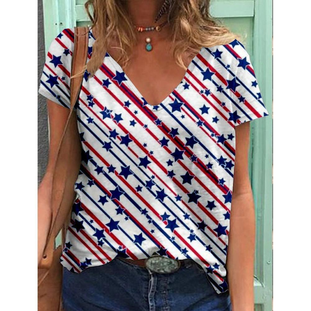 New American Independence Day Women's 3D Printed V-neck T-shirt