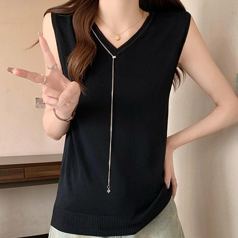 Tank Tops Frauen 2025 Sommer Ärmelloses V-ausschnitt Weiß Schwarz Dünne Gestrickte Tank Tops Camis Frauen Tops JJ212