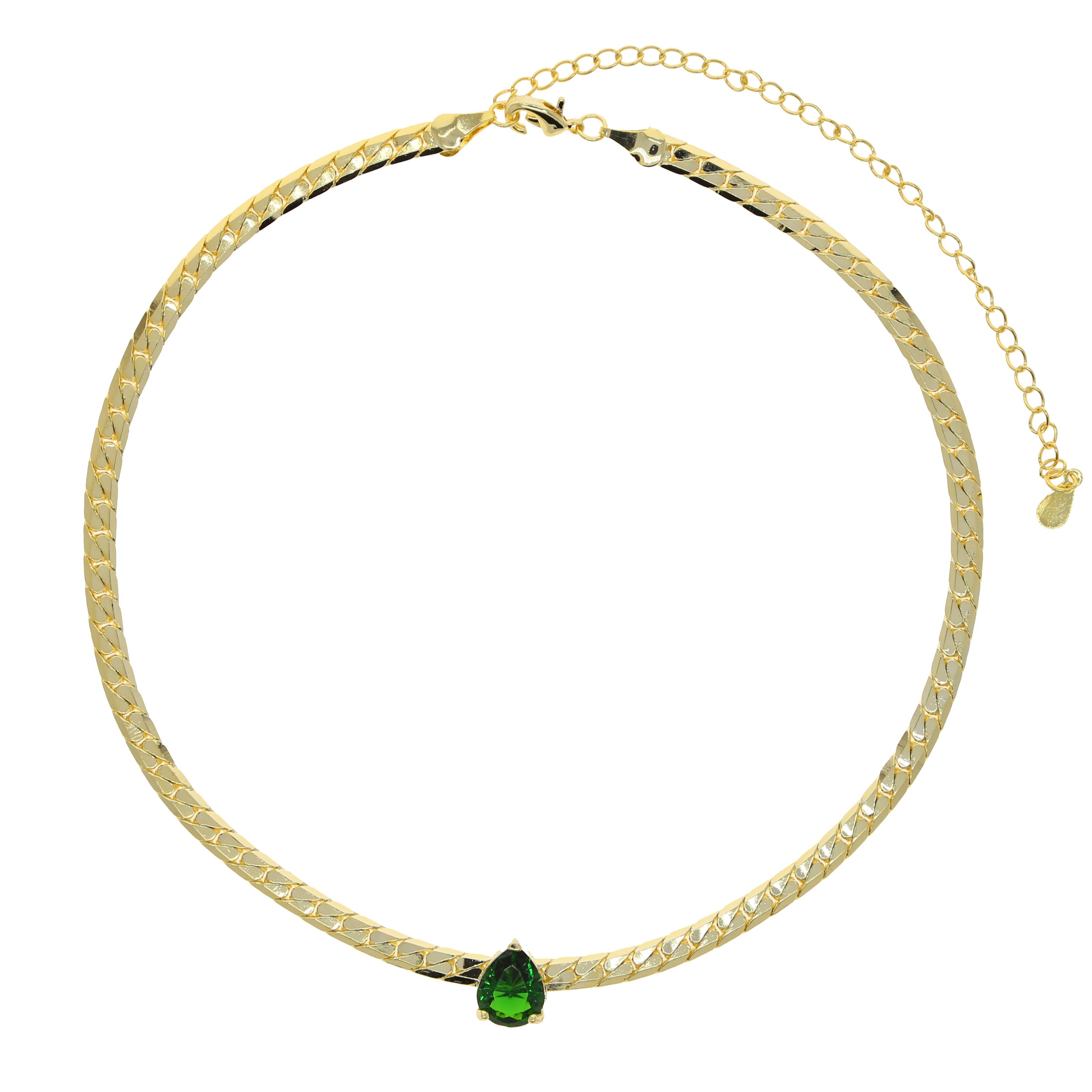 32+10cm Bling Iced Out Charm Jewelry Micro Pave Cz Green Heart Snake Link Chain Women Necklace 32+10cm