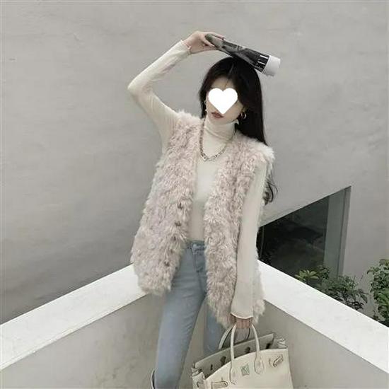 2025 Women's Faux Fox Fur & Lambswool Vest - Versatile Mid-Length Outerwear for Spring/Autumn