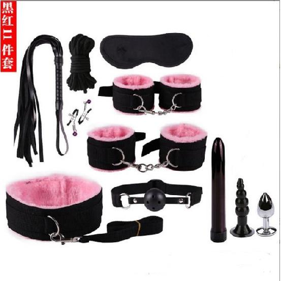 Sexy Nylon BDSM Kits Plush Sex Bondage Set Handcuffs Sex Games Whip Gag Nipple Clamps Sex Toys For Couples Exotic