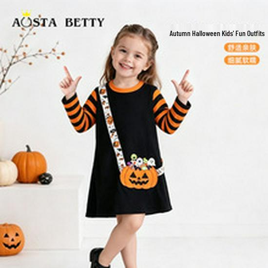 European & American Style Girls' Long-Sleeve Dress with Mouse Appliqué Embroidery - 2026 Autumn Collection