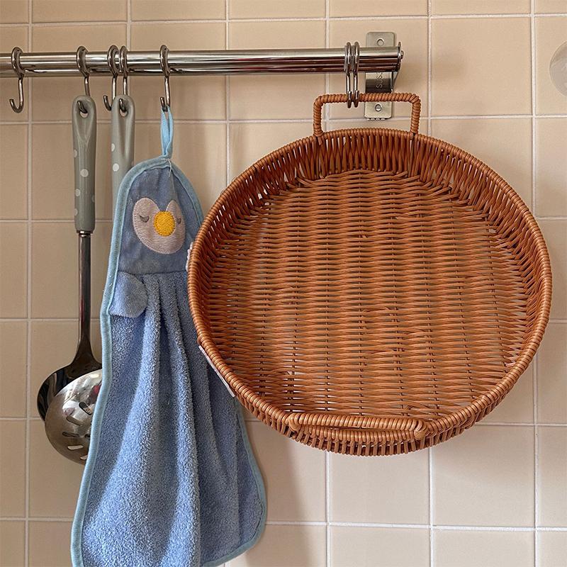 1PC Imitation Rattan Storage Supplies Round Shape Home Storage Tray Party Food Plate Kitchen Handwoven Picnic Food Tray 3 Sizes