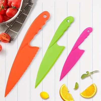 3-Piece Kids Kitchen Knives Set for Restaurant- Plastic Serrated Edges for Cutting Fruits, Vegetables, Breads, Salads & More!