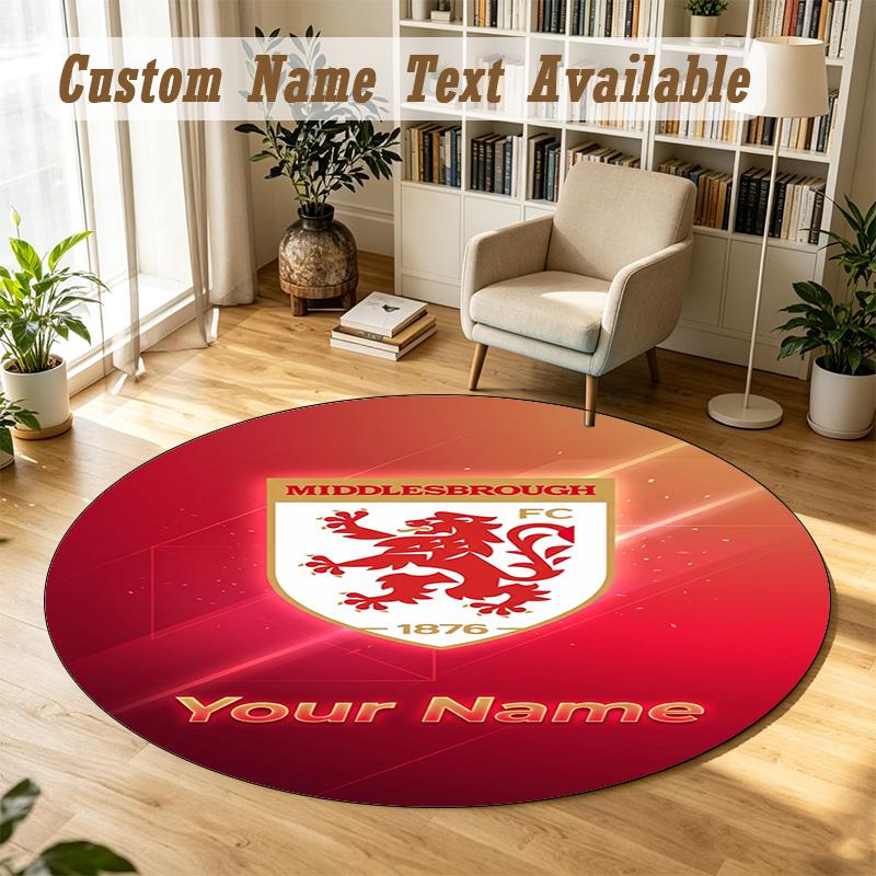 Round Rug Custom NameMiddlesbrough FC Pattern Non Slip Carpet Home Floor Decor