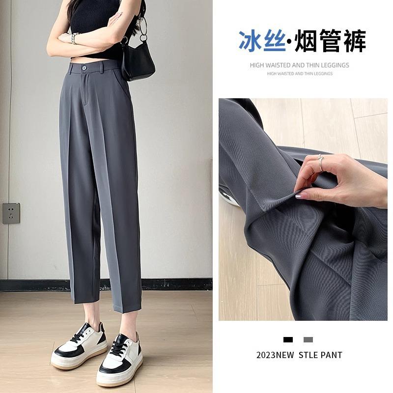 

Брюки-трубы грушевидной формы женские осенне-зимние новые с высокой посадкой повседневные брюки черные девятиточечные прямые костюмные брюки 5XL recommended [180-100kg]