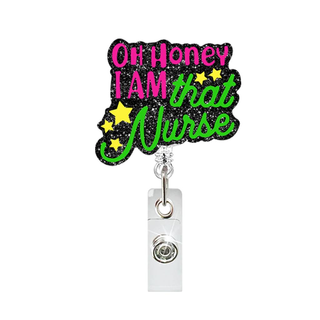 New Glitter Acrylic Nurse Badge Reel Retractable Id Badge Holder With 360 Rotating Alligator Clip Name Holder Medicine Supplies
