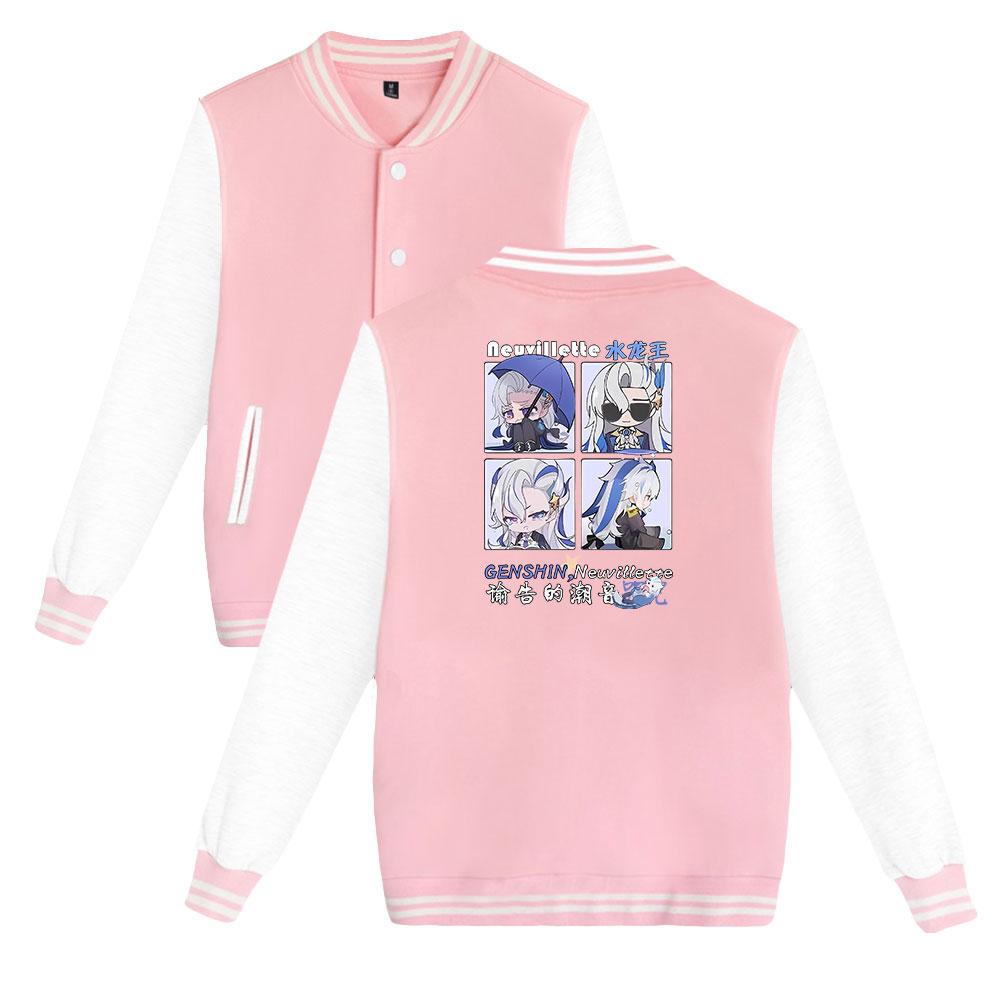 

Women Men s Jackets Bomber Jacket Genshin Impact Baseball Jacket Oversize Outerwear for College Couples Clothing Custom XXS рожевий