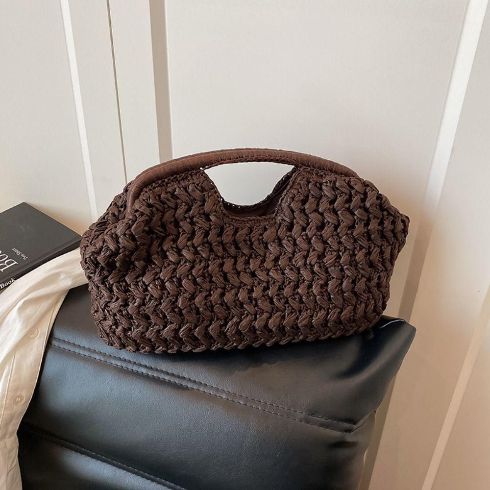 Grass Straw Bag Large Capacity Weave Tote Bag Casual Woven Handbag Girls