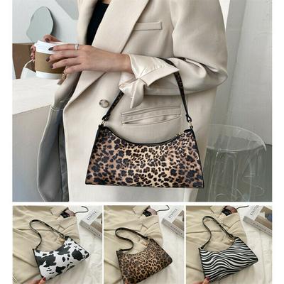 Womens Leopard Print Underarm Bags Mini Shoulder Bags Zipper Closure Handbags