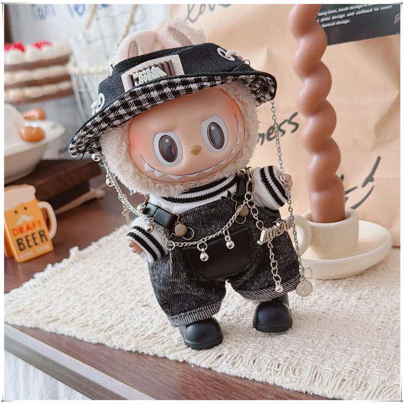 Labubu Doll Clothes Set: Trendy Streetwear for 17cm Sitting Style - Includes Hat and Overalls (1st, 2nd, 3rd Gen)