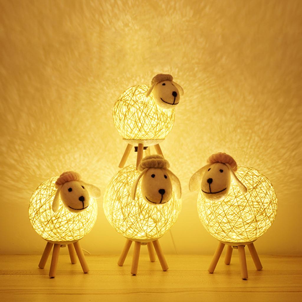 LEDs Night Light for Kids Cute Sheep Yarn Ball Design Hand Woven Lampshade Moon Lamp Nursery Lamp USB Baby Nightlight