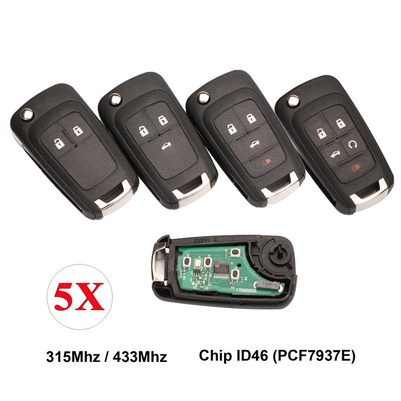 jingyuqin 5pcs 315/433MHz ID46 Chip Remote Control Flip Key for Chevrolet Cruze Aveo Orlando 2010-2015 2/3/4/5 Button Fob Opel