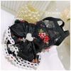 Lovely Puppy Dog Clothing Retro Chic Red Floral Print Lace Bow Black Princess Dress For Small Medium Dog Poodle Pet Dog Clothes