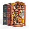 Rolife DIY Book Nook Quebra-Cabeça 3D Suporte para Livros com Estante de Livros LED Montagem Manual Madeira Retro Instruções Ilustradas Brinquedo Educacional Fácil para e