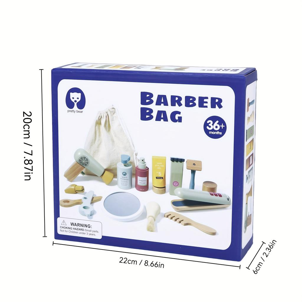 13pcs Wooden Hairdressing Set Youngsters's Hair Salon Toy Set, Wooden Makeup Toy Set, Individual Hair Style Toy, Boy Shaving Set