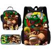 Child School Cartoon Donkeyeds Kongs Bananzaeds Backpack with Lunch Bags ,Pencil Bags ,School Bags for Boys Girls Best Gift