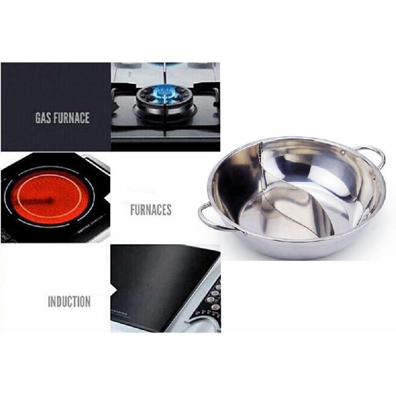 Yuanyang Hot Pot with Divider Stainless Steel Pot for Electric Induction Cooktop Gas Stove (36 CM 21 OZ Include 2 Pot Spoons)