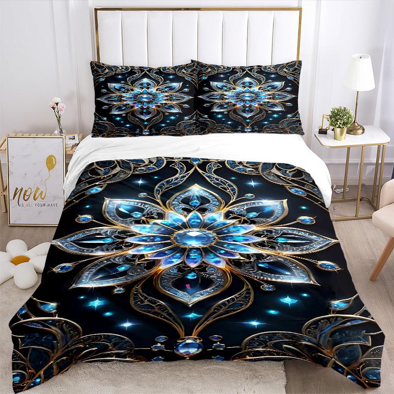 3pcs Gilded Lotus Duvet Cover Set, Cover For Bedroom Guest Room (1 Duvet Cover + 2 Pillowcase, Without Quilt),  Yy250922215