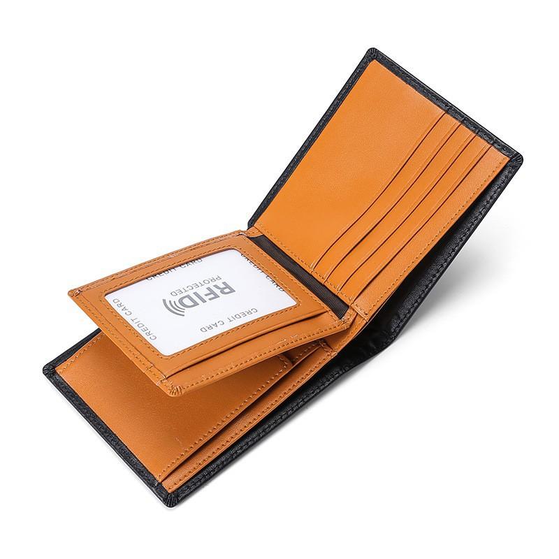 Genuine Leather Men s Wallet Multi-function Change Purse RFID Anti-theft Brush Short Cowhide Multi-card Card Holder 12x9x2cm