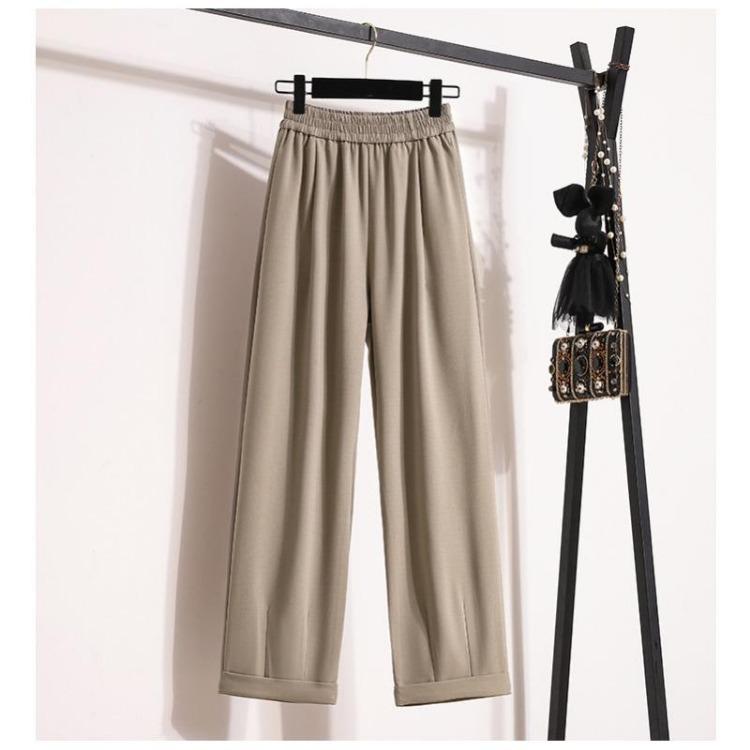 Spring Summer Plus Size Women Pants High Waist Elastic Loose Wide Leg Trousers Vintage Harem Casual Basic Solid Color 5XL