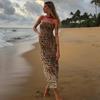 Women's Summer Leopard Print Sexy Strapless One Neck Side Slit Evening Dresses