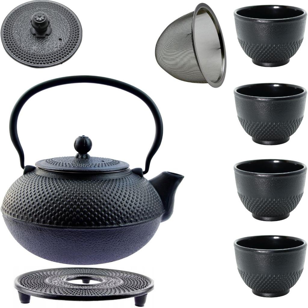 1.5L CAST IRON KETTLE STRAINER 4x CUPS SET