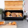 Black Metal Bamboo Bread Bin Kitchen Container for Bread