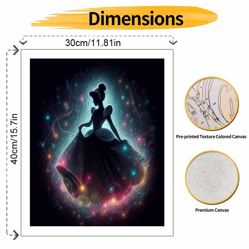 Disney Cinderella Silhouette DIY Painting Kit Classic Style Home Decor Craft Gift Idea Wall Art Sparkle Magic Princess Magical Galaxy