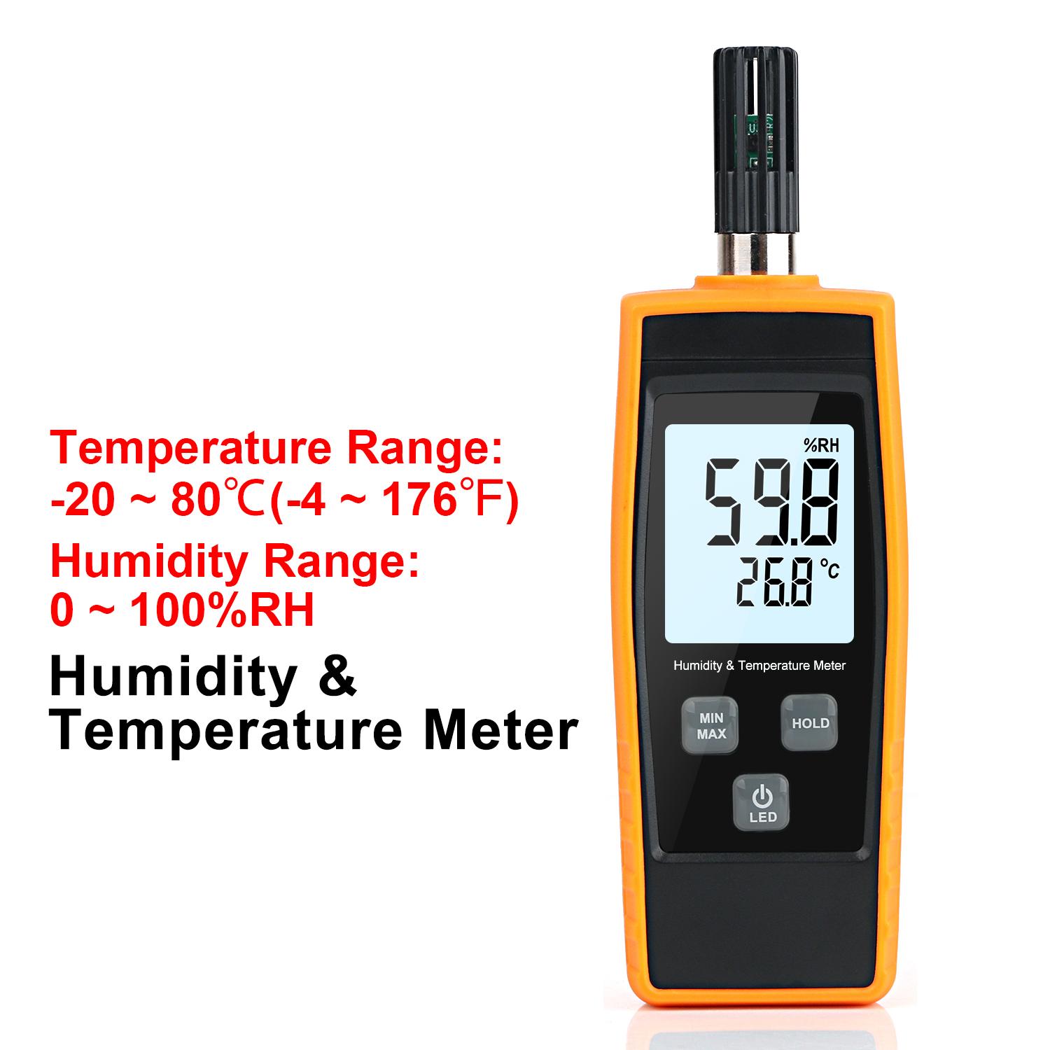 

Digital Temperature and Humidity Meter High Accuracy Portable Handheld Industrial Thermometer Hygrometer with LCD Backlight Display