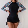 New Women's Zipper Splicing Printed Long-sleeved Boxers Split Competitive Swimsuit